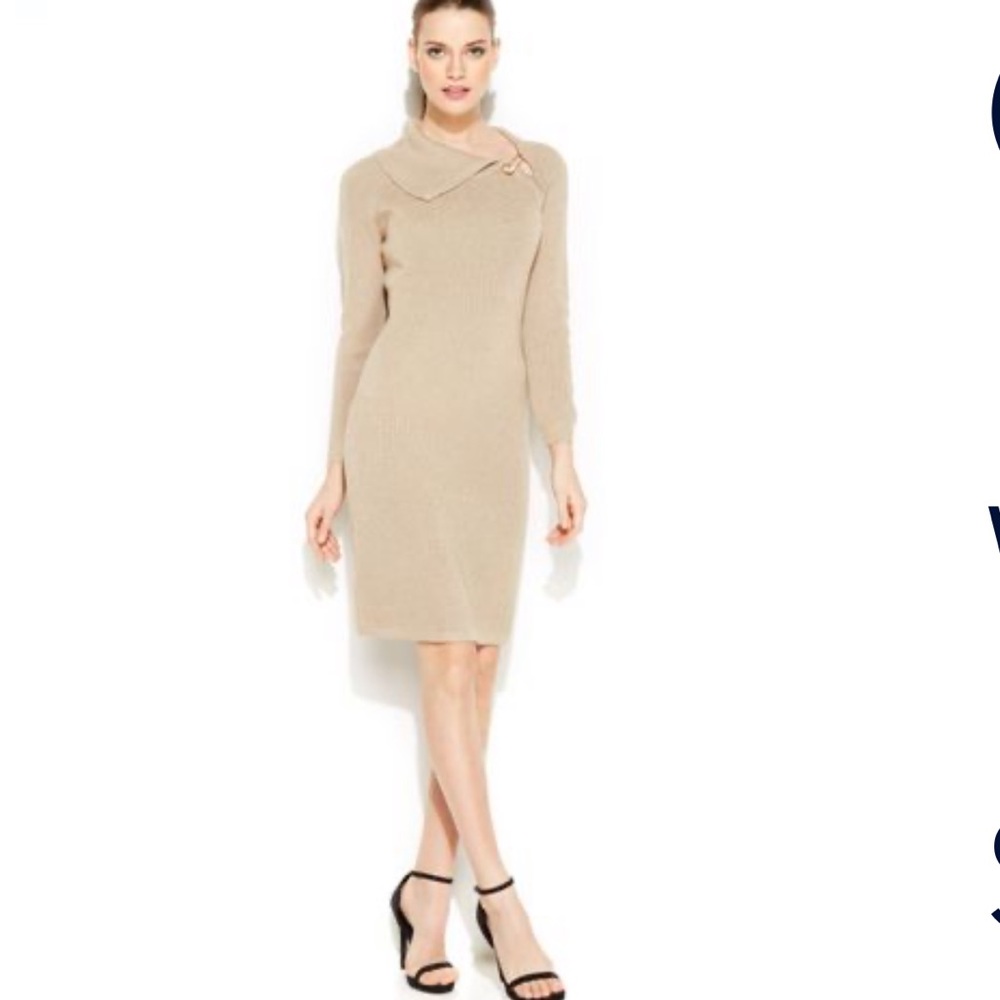 Calvin Klein Metallic FoldOver Collar Sweater-dress
